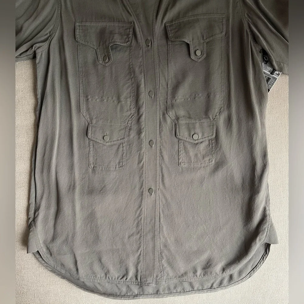 Alexander Wang 100% Silk Button Up Shirt / Tunic In Army /Olive Green Size 10 - Picture 8 of 16
